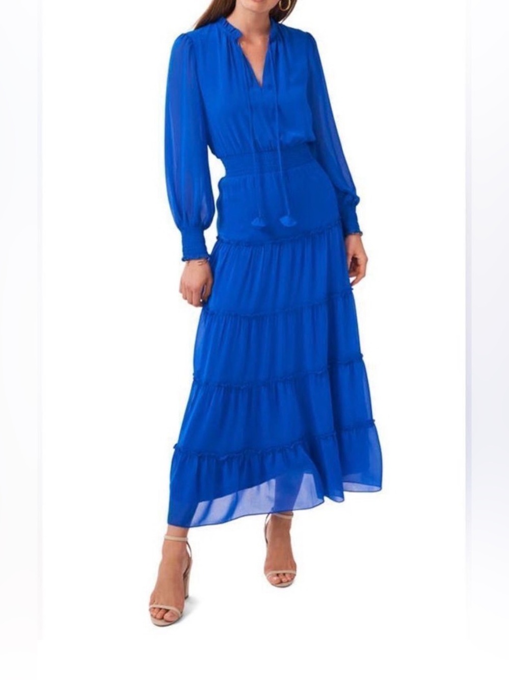 1 State Tie Neck Long Sleeve Tiered Maxi Dress - Picture 3 of 3